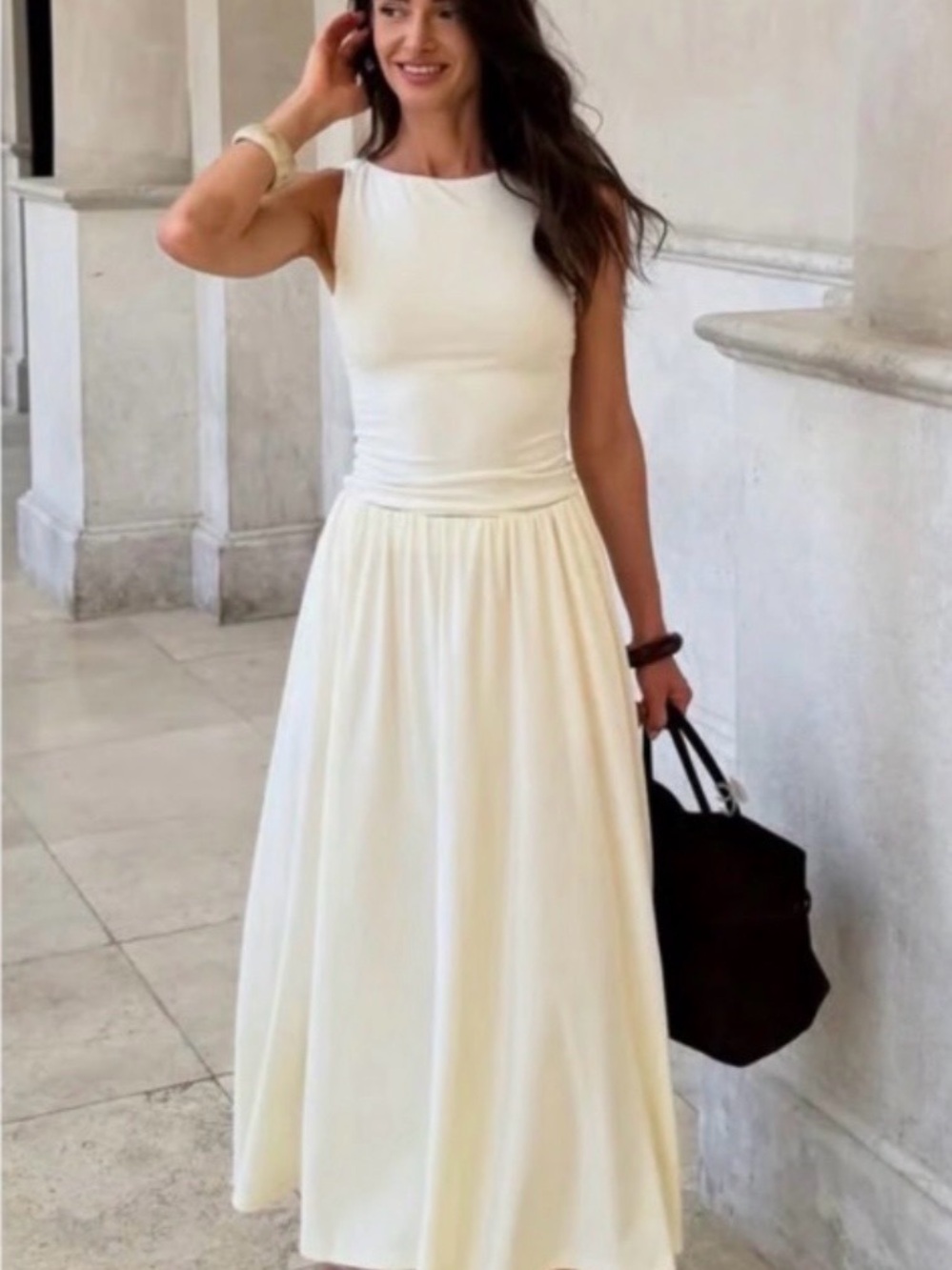 #112 OGL  Sleeveless Maxi Skirt and Top in Buttercream